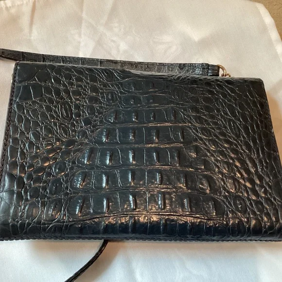 Kate Spade crocodile leather Navy purse bag gold chain crossbody COA EUC blue